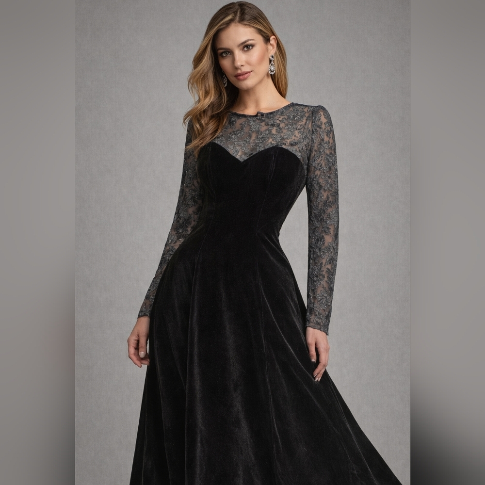 Vintage Black Velvet Long Sleeve Dress